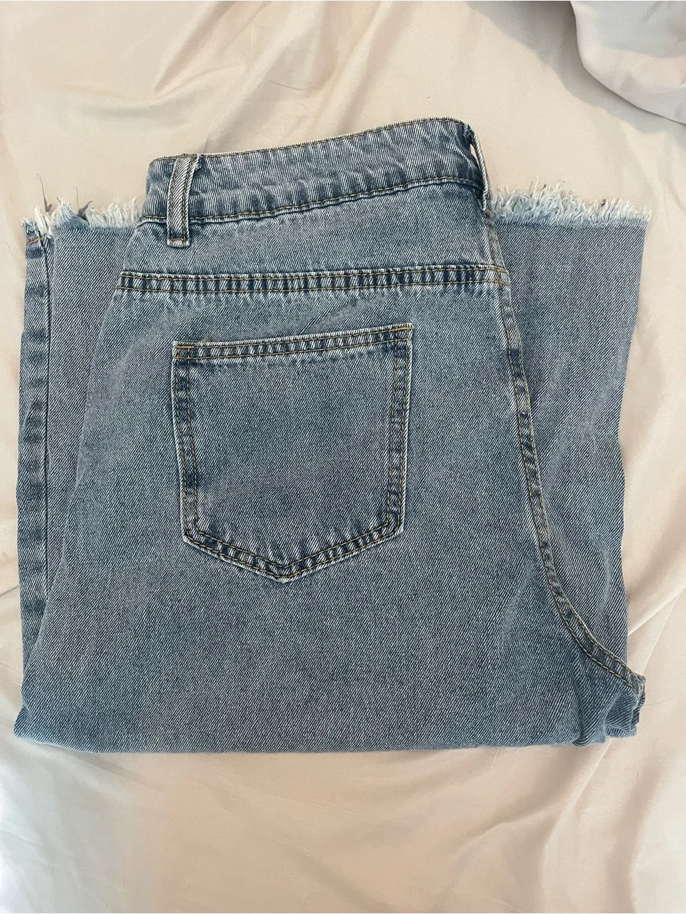 Distressed Light Blue Denim Long Shorts